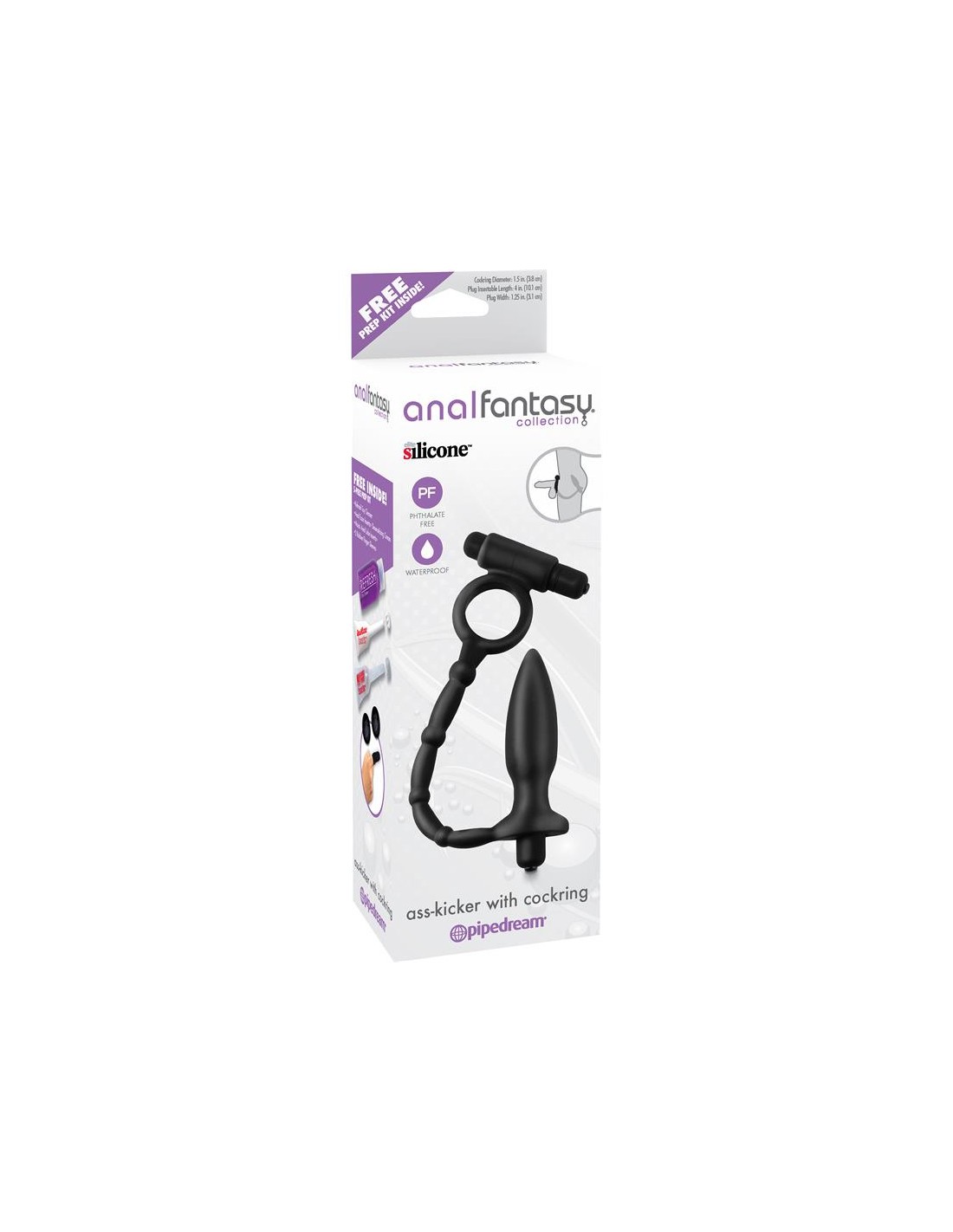 Plug Anal con Cadena y Vibración Ass-Kicker Negro